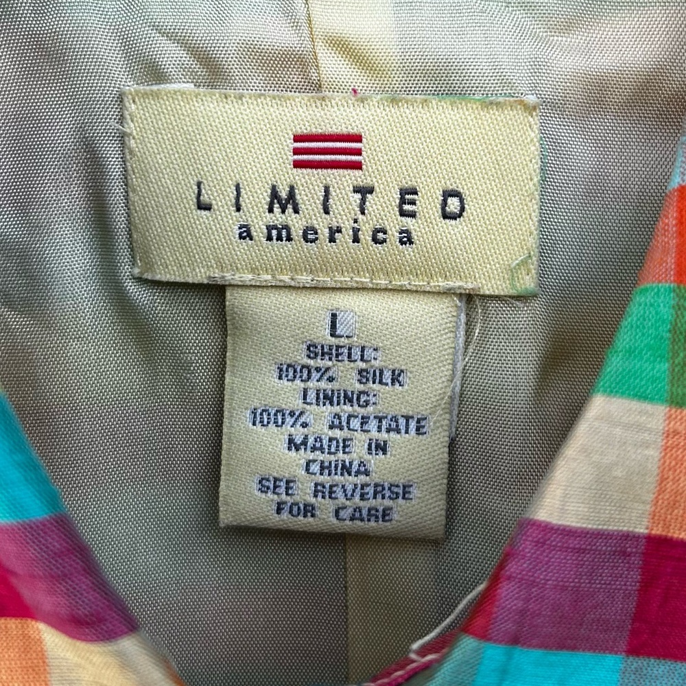 Vintage Limited America Check Plaid Silk Sleeveless Shirt Rainbow Color L - Picture 4 of 15